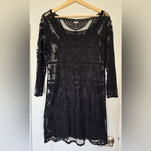 Express Black Lace Dress NWT Medium Sheer Long Sleeve Mini